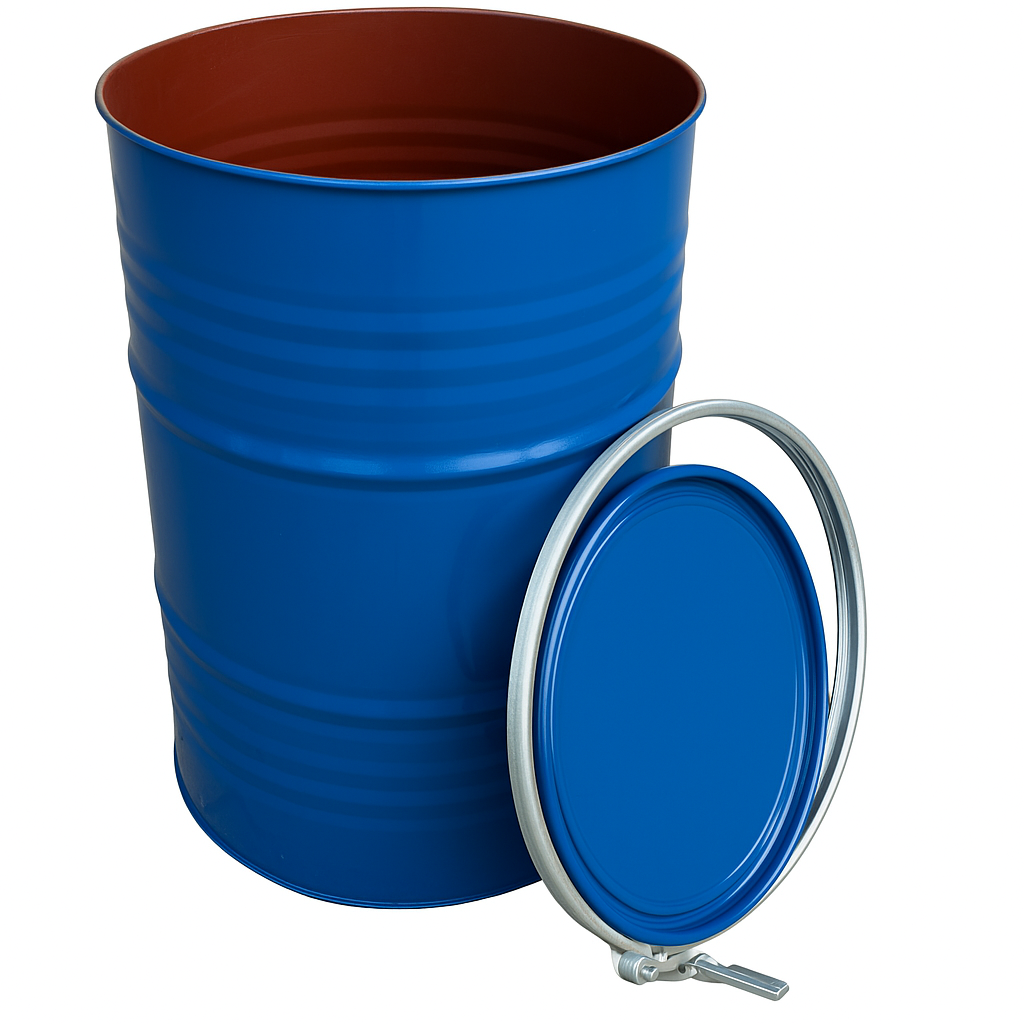 213 literes levehető tetejű,bajonett záras mosott fémhordó,Élelmiszeres, - Image 2