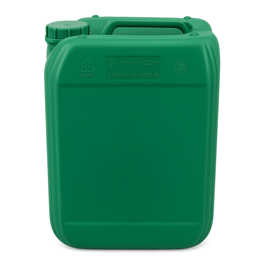 10 literes műanyag mosott zöld színű kanna, UN minősített, élelmiszeres