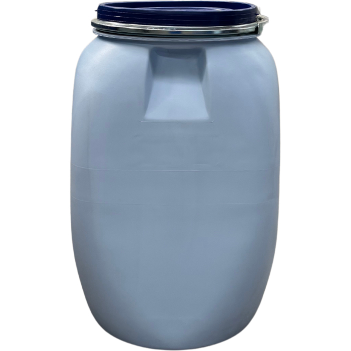 60 literes műanyag mosott MAUSER levehető tetejű Hordó, bajonett záras