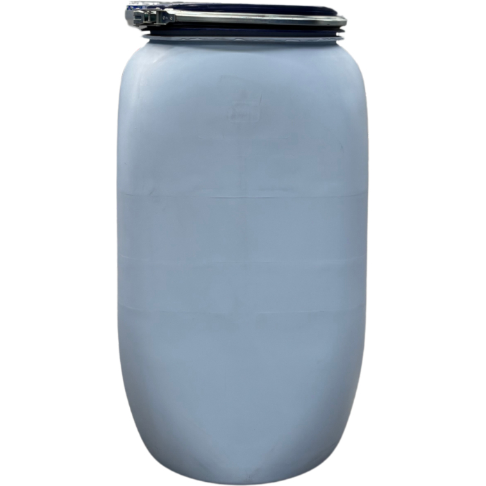 70 literes MAUSER ,levehető tetejű, bajonett záras mosott műanyag hordó