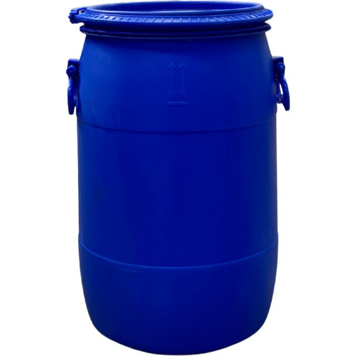 60 literes Levehető tetejű műanyag bajonett záras műanyag hordó, két füles