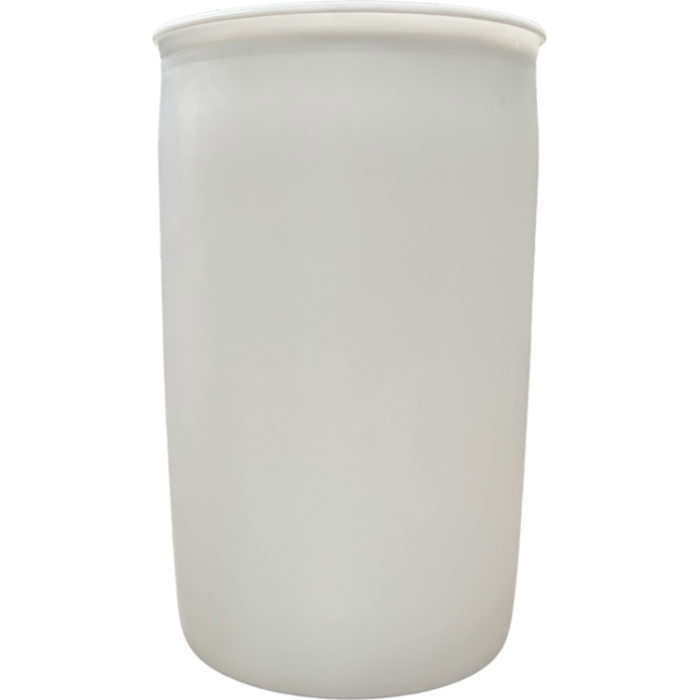 SCHÜTZ 220 literes mosott ,natúr színű,UN minősített rögzített tetejű tri-sure záras mosott műanyag hordó