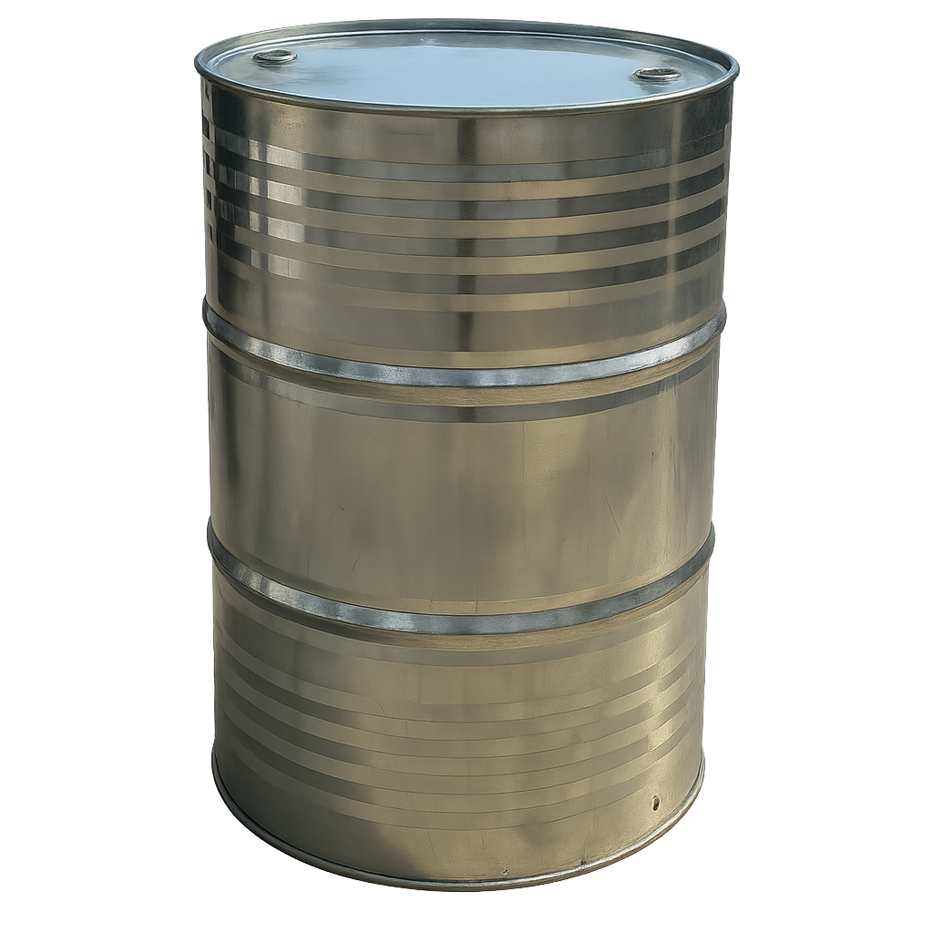 216,5 literes rögzített tetejű (zárt) ,Un minősített , mosott horganyzott fémhordó , Un minősítéssel