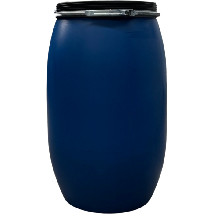 120 Literes használt mosott műanyag levehető tetejű hordó, Un minősített ,Mauser