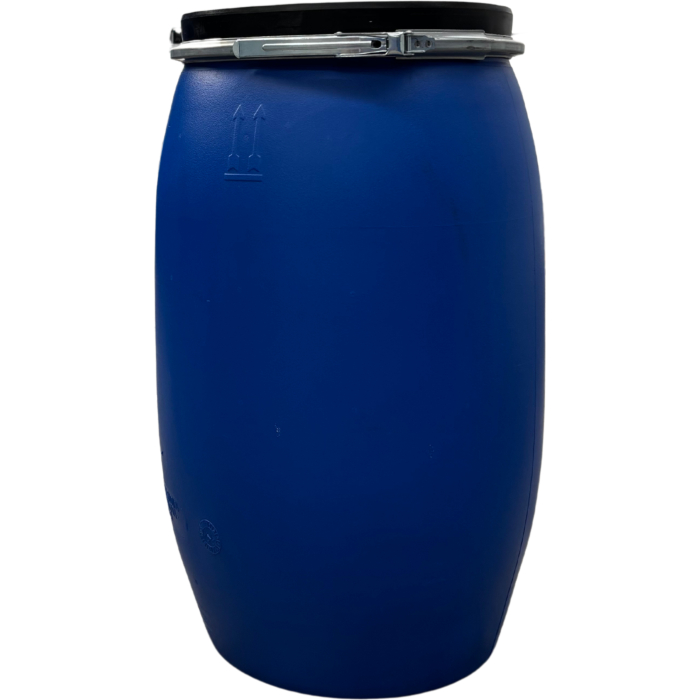 120 Literes használt levehető tetejű bajonett záras, szellőző tetős  műanyag hordó, UN minősített, Schütz