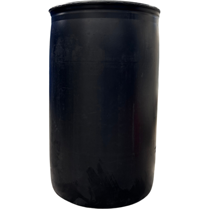 220 literes MAUSER ,fekete színű használt,tisztított műanyag hordó,rögzített tetejű,