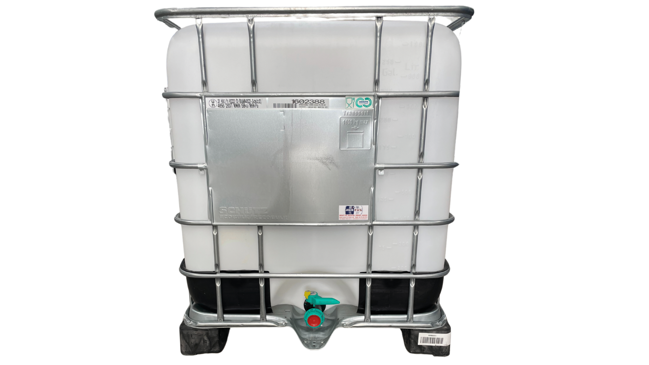 SCHÜTZ MX- 1000 Literes , Műanyag raklapos mosott IBC tartály /Esővízre, használati vízre/ Hibátlan ,újszerű állapot! 2022-es évjárat